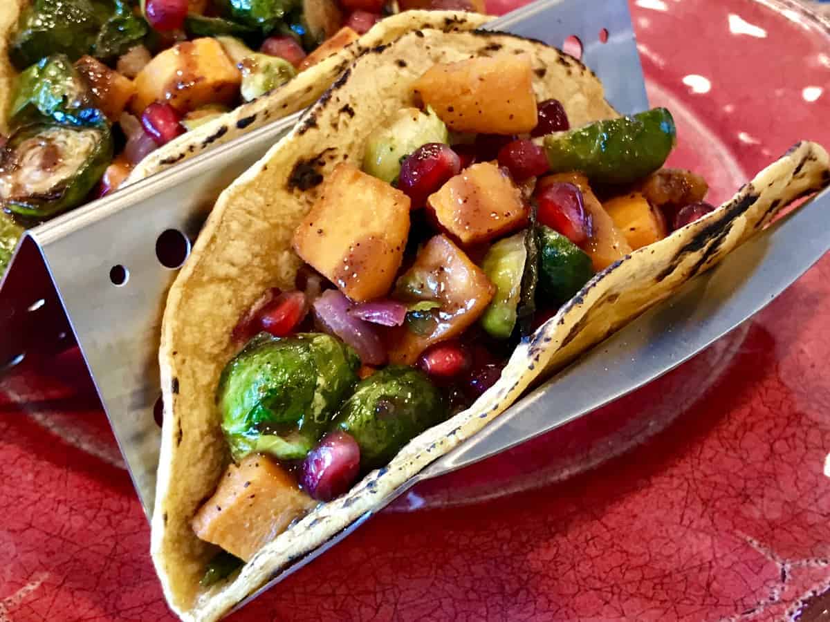 Roasted Vegetable Tacos with Chipotle Pomegranate Sauce Audrey Dunham