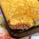 vegan baked bean cornbread casserole ready to be served