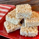 rice crispy treats on a red plate